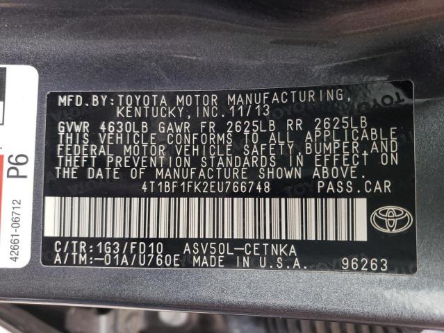 Photo 9 VIN: 4T1BF1FK2EU766748 - TOYOTA CAMRY L 