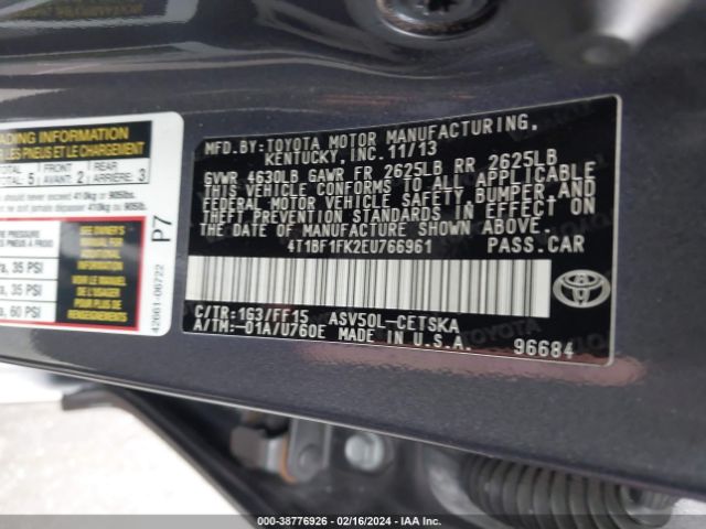 Photo 8 VIN: 4T1BF1FK2EU766961 - TOYOTA CAMRY 