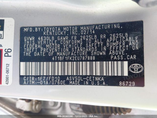 Photo 8 VIN: 4T1BF1FK2EU787888 - TOYOTA CAMRY 