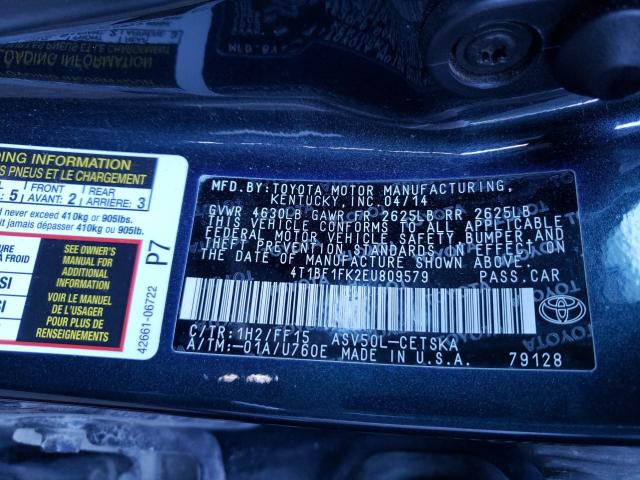 Photo 9 VIN: 4T1BF1FK2EU809579 - TOYOTA CAMRY L 