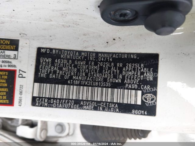 Photo 8 VIN: 4T1BF1FK2EU813535 - TOYOTA CAMRY 