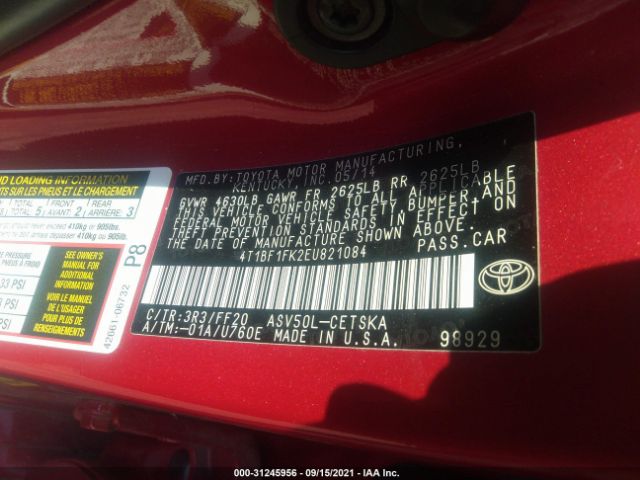 Photo 8 VIN: 4T1BF1FK2EU821084 - TOYOTA CAMRY 