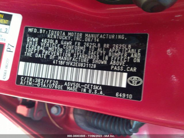 Photo 8 VIN: 4T1BF1FK2EU831128 - TOYOTA CAMRY 