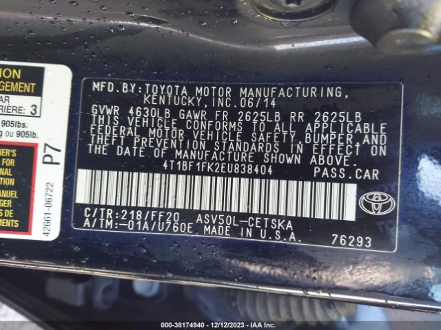 Photo 8 VIN: 4T1BF1FK2EU838404 - TOYOTA CAMRY 