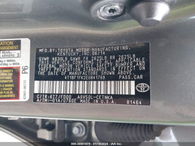 Photo 8 VIN: 4T1BF1FK2EU841769 - TOYOTA CAMRY 