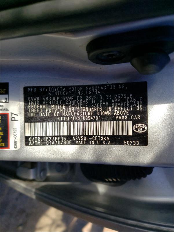 Photo 9 VIN: 4T1BF1FK2EU854781 - TOYOTA CAMRY L 