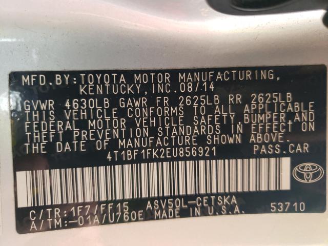 Photo 9 VIN: 4T1BF1FK2EU856921 - TOYOTA CAMRY L 