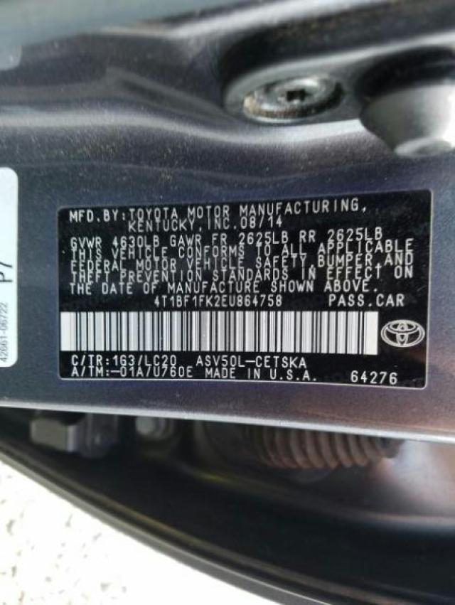 Photo 9 VIN: 4T1BF1FK2EU864758 - TOYOTA CAMRY L 