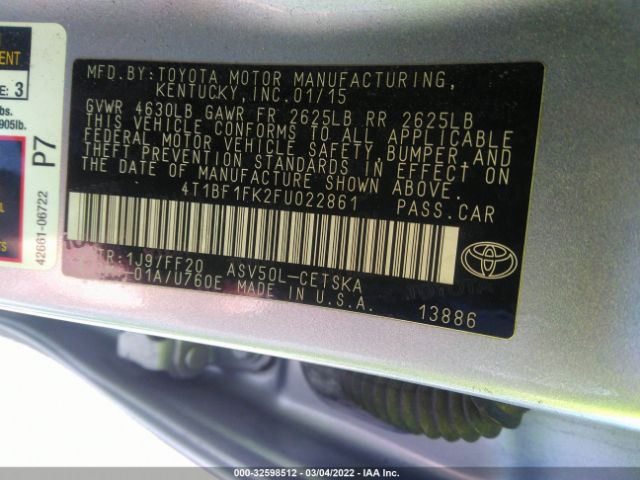 Photo 8 VIN: 4T1BF1FK2FU022861 - TOYOTA CAMRY 