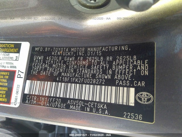 Photo 8 VIN: 4T1BF1FK2FU028272 - TOYOTA CAMRY 