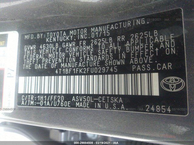 Photo 8 VIN: 4T1BF1FK2FU029745 - TOYOTA CAMRY 