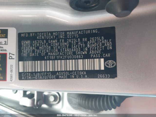 Photo 8 VIN: 4T1BF1FK2FU030863 - TOYOTA CAMRY 