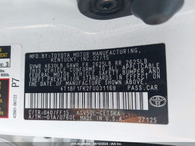 Photo 8 VIN: 4T1BF1FK2FU031169 - TOYOTA CAMRY 