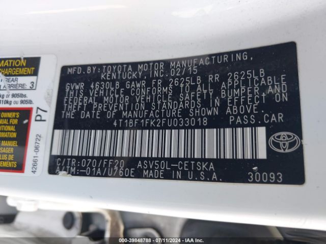 Photo 8 VIN: 4T1BF1FK2FU033018 - TOYOTA CAMRY 