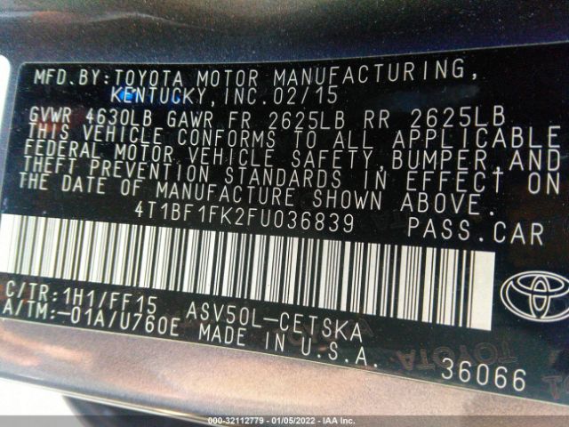 Photo 8 VIN: 4T1BF1FK2FU036839 - TOYOTA CAMRY 