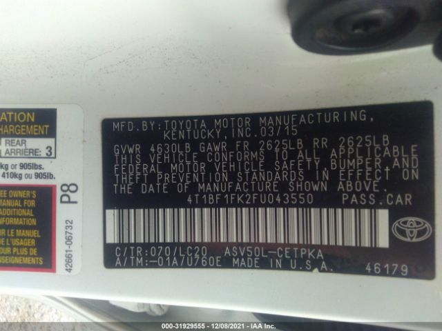 Photo 8 VIN: 4T1BF1FK2FU043550 - TOYOTA CAMRY 