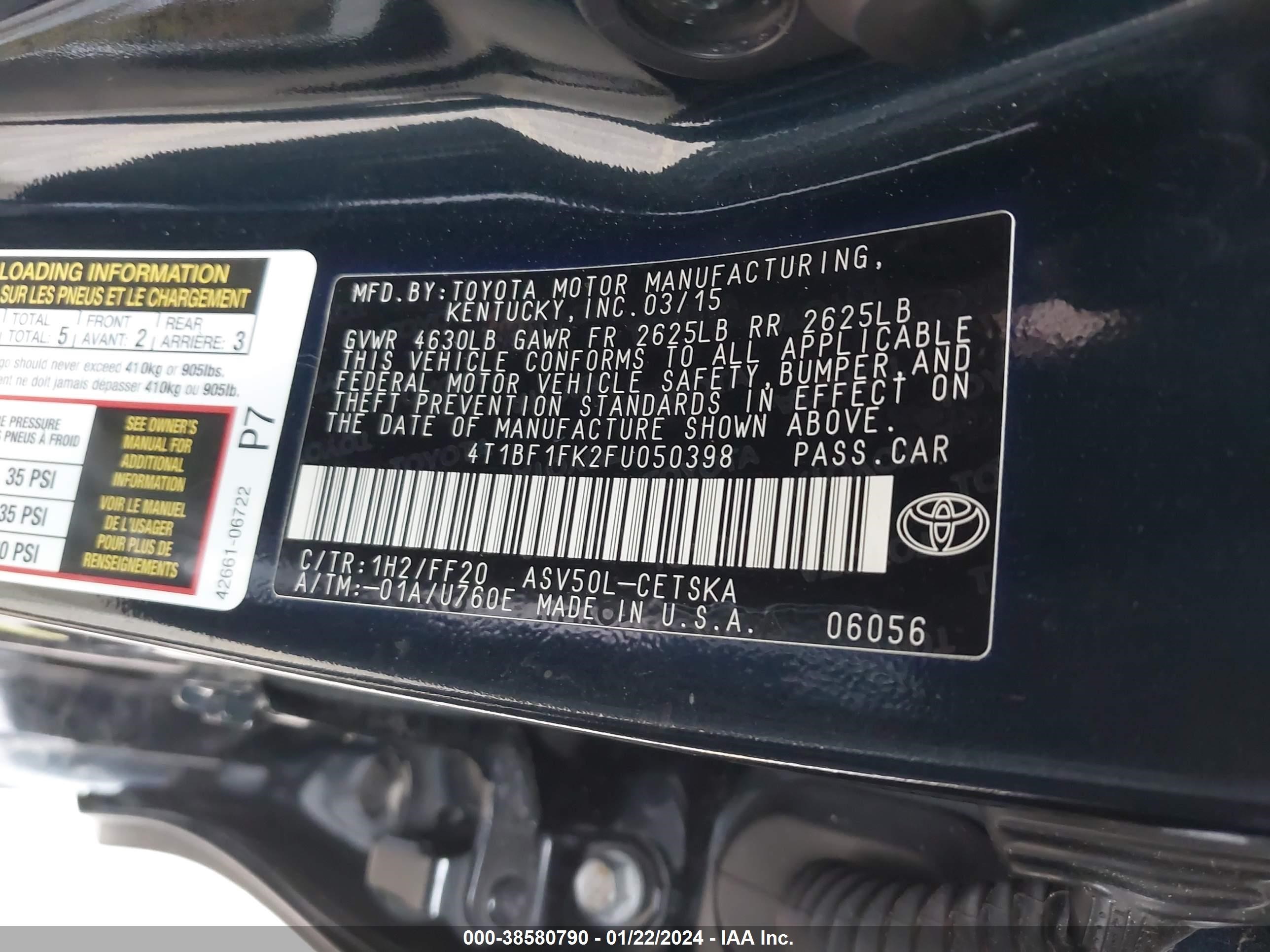 Photo 8 VIN: 4T1BF1FK2FU050398 - TOYOTA CAMRY 