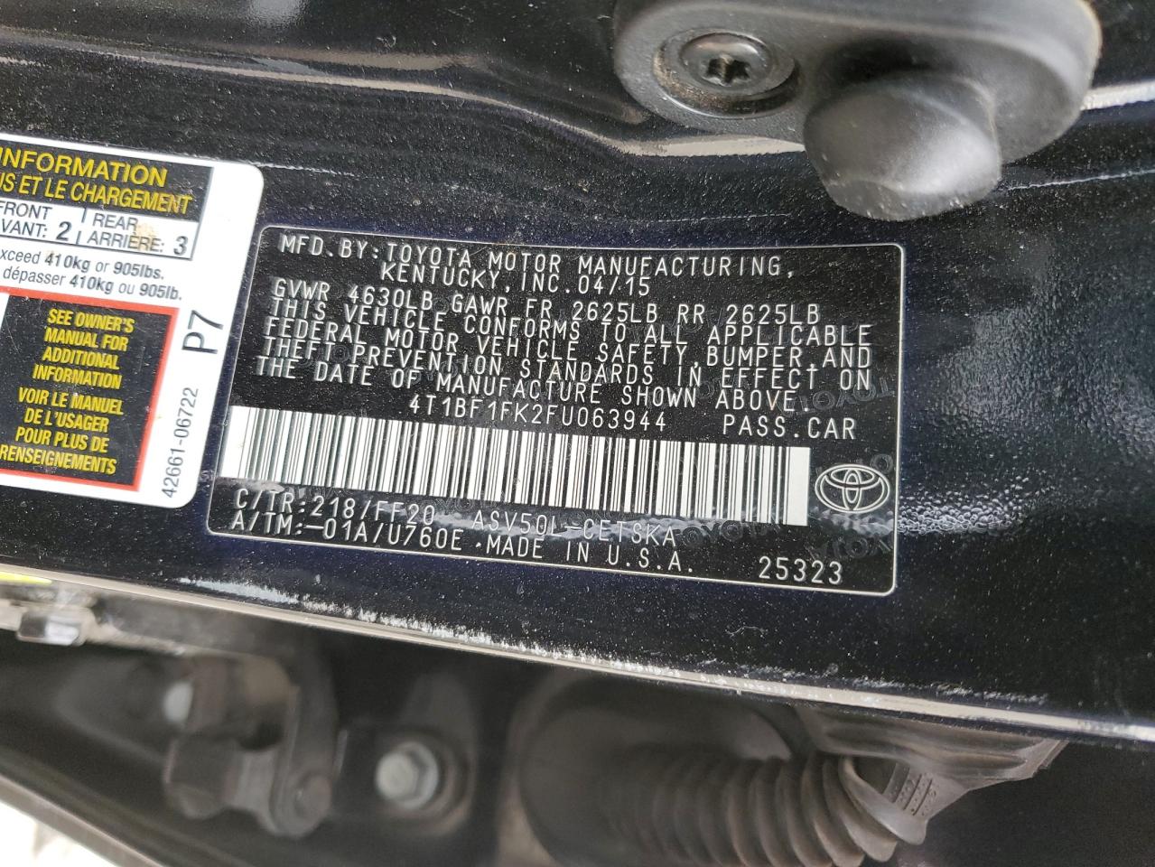 Photo 12 VIN: 4T1BF1FK2FU063944 - TOYOTA CAMRY 