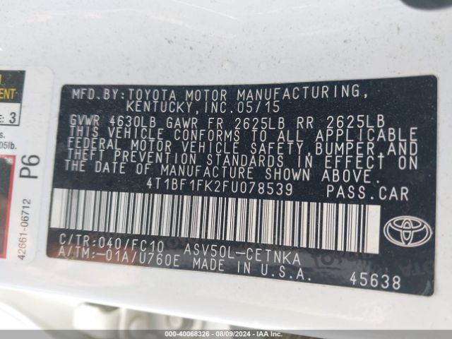 Photo 8 VIN: 4T1BF1FK2FU078539 - TOYOTA CAMRY 