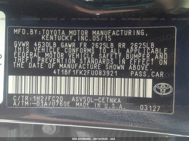 Photo 8 VIN: 4T1BF1FK2FU083921 - TOYOTA CAMRY 