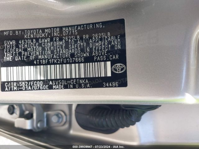 Photo 8 VIN: 4T1BF1FK2FU107666 - TOYOTA CAMRY 