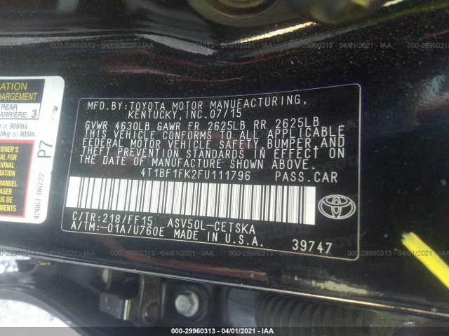 Photo 8 VIN: 4T1BF1FK2FU111796 - TOYOTA CAMRY 