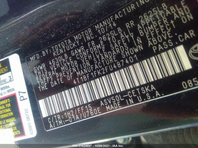 Photo 8 VIN: 4T1BF1FK2FU487401 - TOYOTA CAMRY 