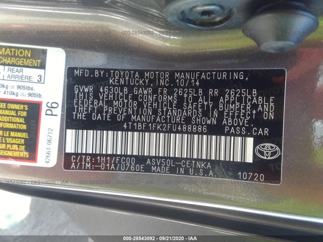 Photo 8 VIN: 4T1BF1FK2FU488886 - TOYOTA CAMRY 