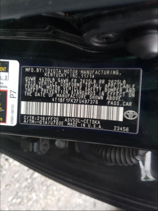 Photo 9 VIN: 4T1BF1FK2FU497376 - TOYOTA CAMRY LE 