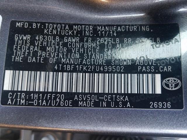 Photo 9 VIN: 4T1BF1FK2FU499502 - TOYOTA CAMRY LE 