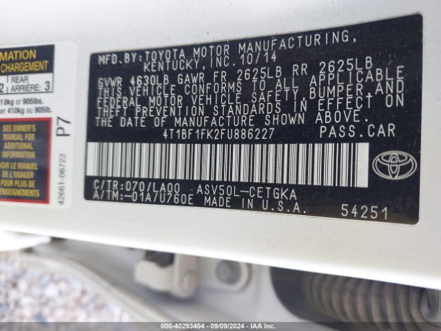 Photo 8 VIN: 4T1BF1FK2FU886227 - TOYOTA CAMRY 