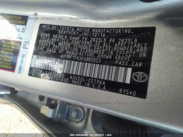 Photo 8 VIN: 4T1BF1FK2FU902023 - TOYOTA CAMRY 