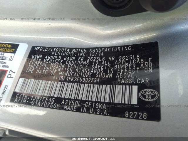 Photo 8 VIN: 4T1BF1FK2FU902734 - TOYOTA CAMRY 