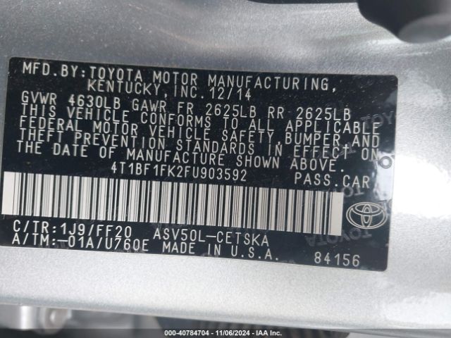 Photo 8 VIN: 4T1BF1FK2FU903592 - TOYOTA CAMRY 