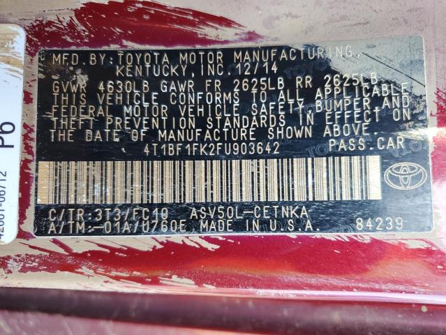 Photo 11 VIN: 4T1BF1FK2FU903642 - TOYOTA CAMRY LE 