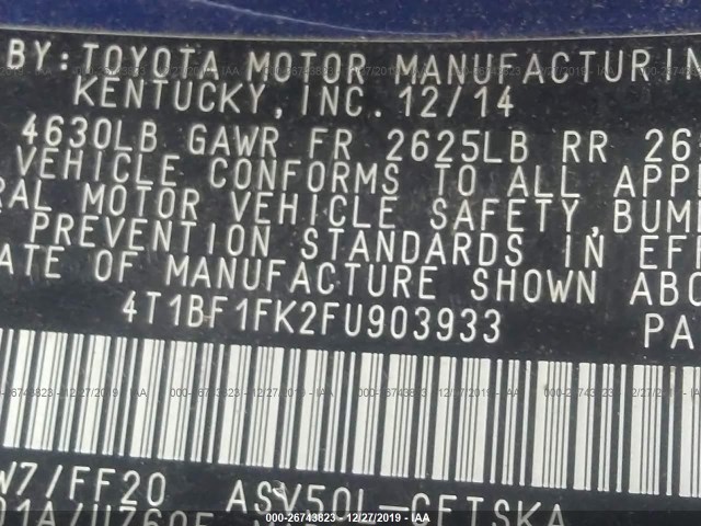 Photo 8 VIN: 4T1BF1FK2FU903933 - TOYOTA CAMRY 