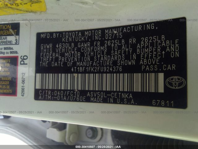 Photo 8 VIN: 4T1BF1FK2FU924376 - TOYOTA CAMRY 