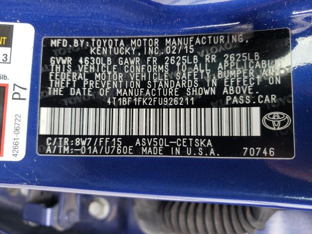 Photo 9 VIN: 4T1BF1FK2FU926211 - TOYOTA CAMRY LE 