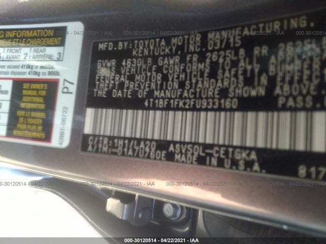 Photo 8 VIN: 4T1BF1FK2FU933160 - TOYOTA CAMRY 