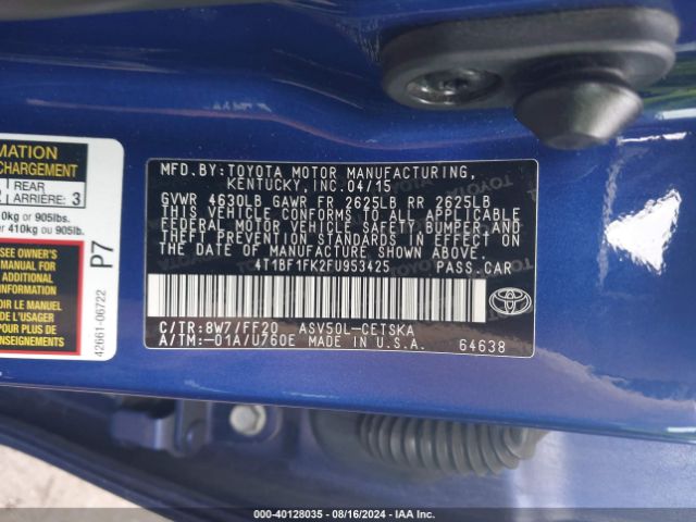 Photo 8 VIN: 4T1BF1FK2FU953425 - TOYOTA CAMRY 