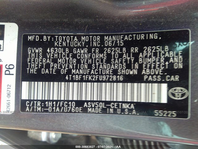 Photo 8 VIN: 4T1BF1FK2FU972816 - TOYOTA CAMRY 