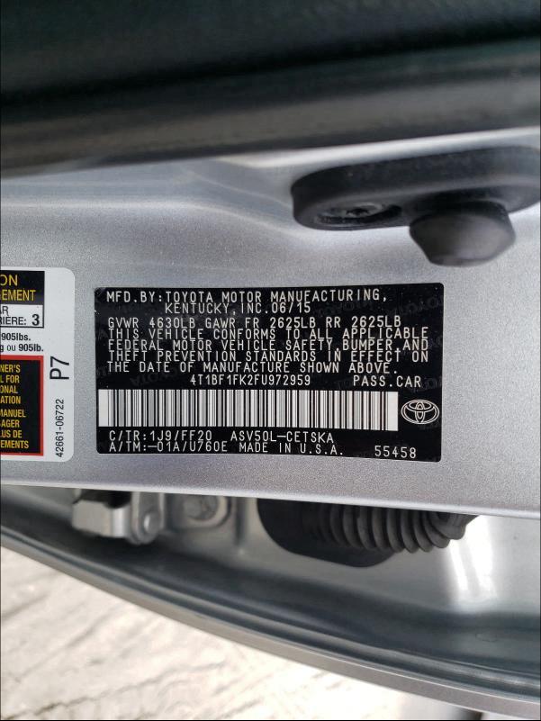 Photo 9 VIN: 4T1BF1FK2FU972959 - TOYOTA CAMRY LE 