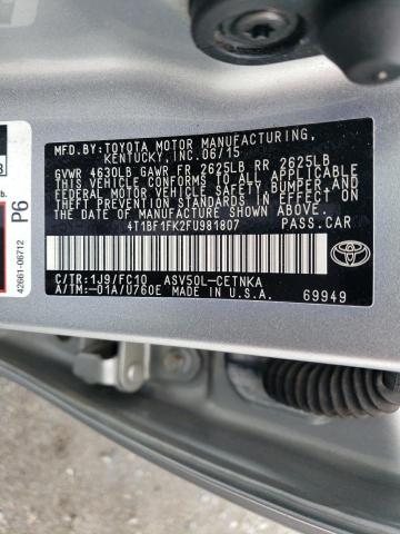 Photo 11 VIN: 4T1BF1FK2FU981807 - TOYOTA CAMRY LE 