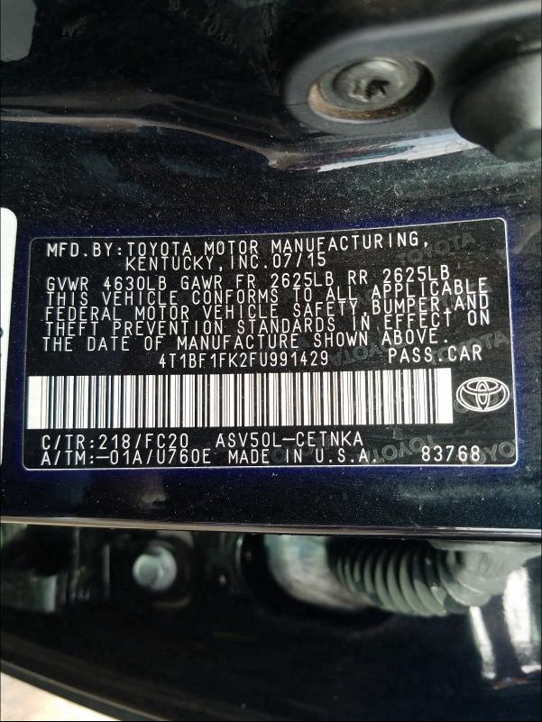 Photo 9 VIN: 4T1BF1FK2FU991429 - TOYOTA CAMRY LE 