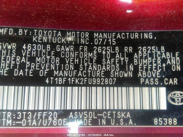 Photo 8 VIN: 4T1BF1FK2FU992807 - TOYOTA CAMRY 