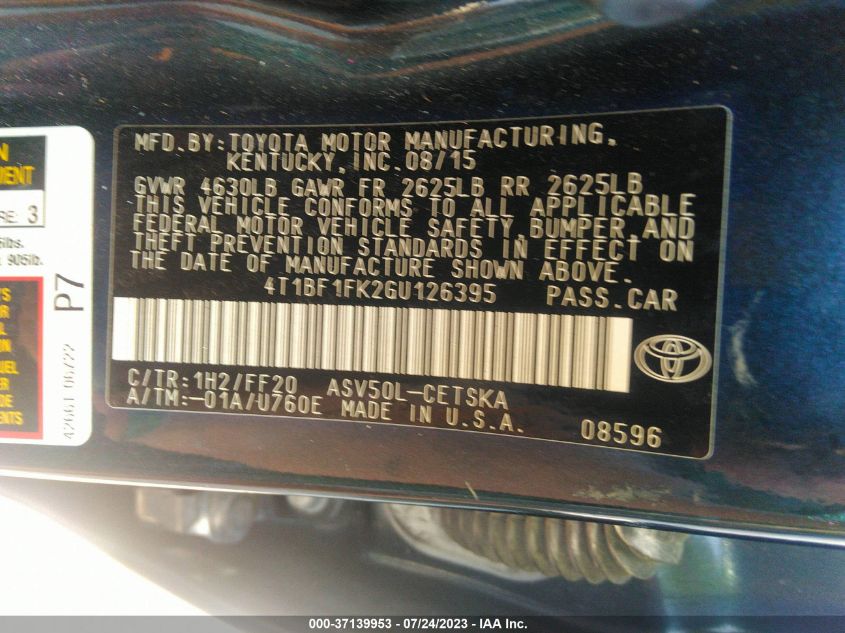 Photo 7 VIN: 4T1BF1FK2GU126395 - TOYOTA CAMRY 