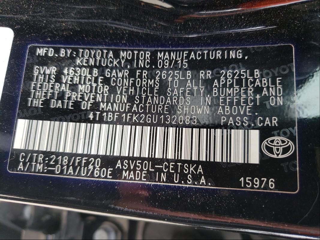 Photo 9 VIN: 4T1BF1FK2GU132083 - TOYOTA CAMRY LE 