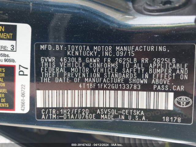 Photo 8 VIN: 4T1BF1FK2GU133783 - TOYOTA CAMRY 