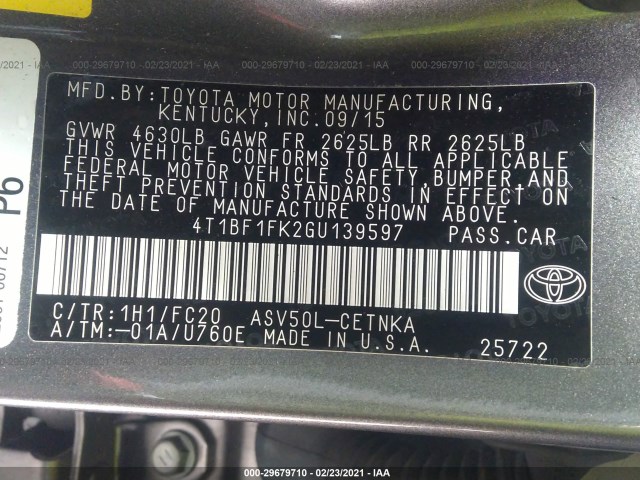 Photo 8 VIN: 4T1BF1FK2GU139597 - TOYOTA CAMRY 