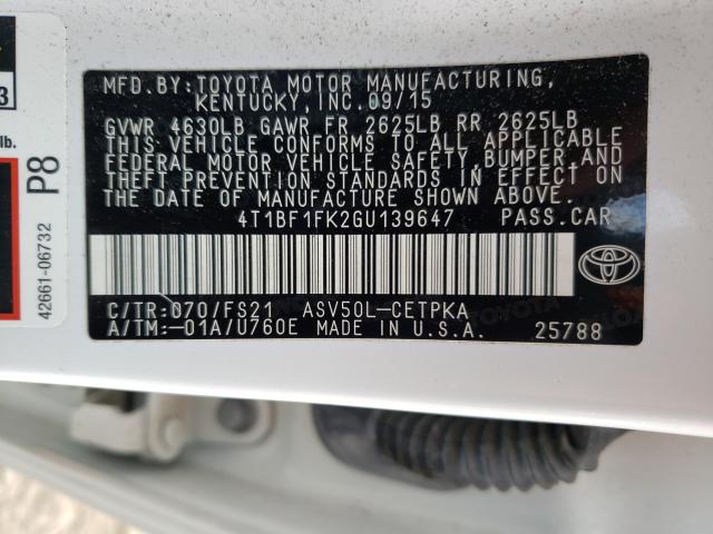 Photo 9 VIN: 4T1BF1FK2GU139647 - TOYOTA CAMRY LE 